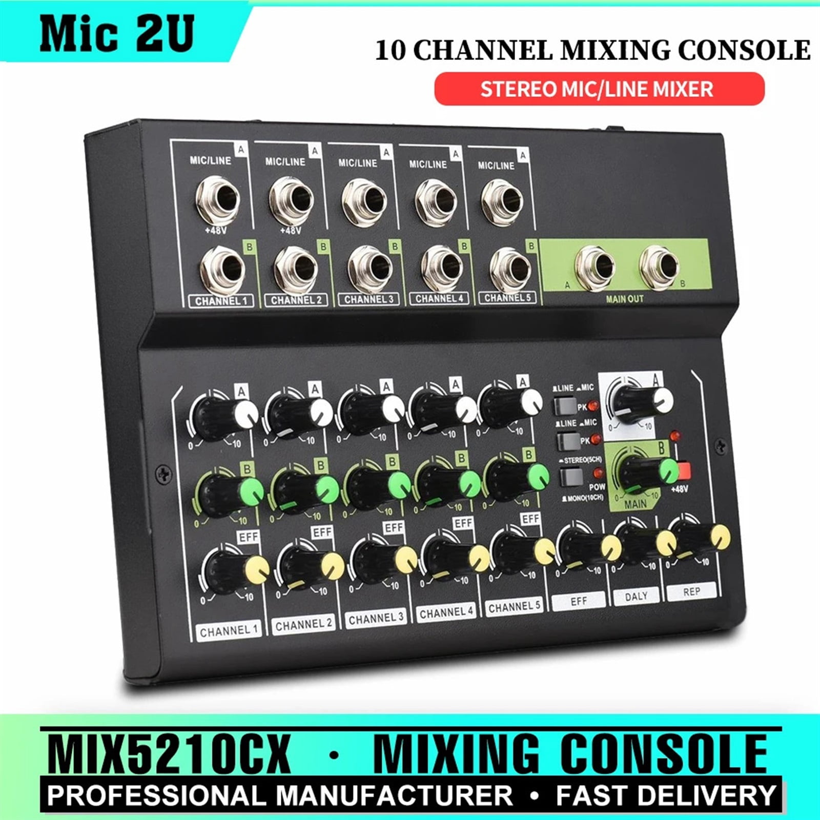 10 Channel Mixing Console Digital Audio Mixer Stereo Mic/Line Mixer With Reverb For Recording DJ Network Live Broadcast ,Precision Control and Adjustment