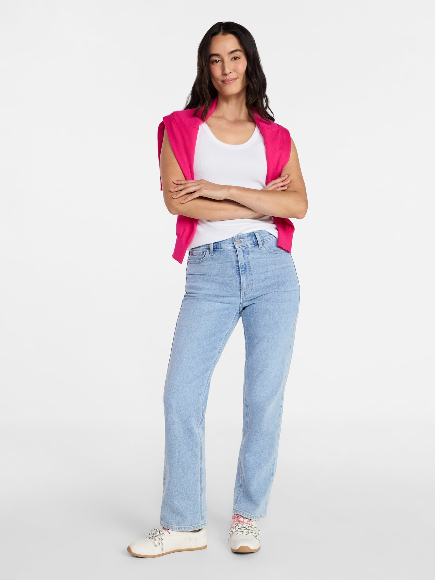 Time and Tru Women's High Rise Straight Leg Jeans, 30" Inseam Regular, Sizes 0-20, 10S-16S