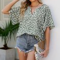 thumbnail image 2 of Mujeres verano Top casual suelta leopardo impresión V Masajeadores de cuello corto Bell manga camiseta para mujer, 2 of 8