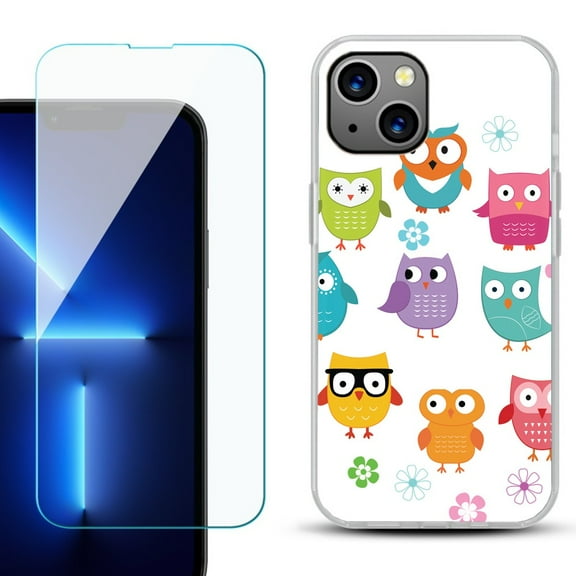 OneToughShield ® for iPhone 15 Plus Shockproof Phone Case, with Tempered Glass Screen Protector - Happy Owl