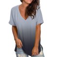 thumbnail image 2 of Minnieouse Camiseta degradada para mujer, ropa de calle elegante multicolor con cuello en V, fibra de verano, manga corta, para correr, playa, Prendas para la parte del cuerpo Gris METRO, 2 of 6