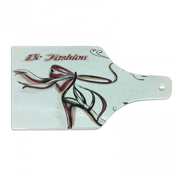 Pink Cutting Board, High Heel Shoes with Butterfly and Ribbon Ornamentals Be Grace Spruceness Theme, Tempered Glass Cutting and Serving Board, Wine Bottle Shape, Dried Rose Black, by Ambesonne