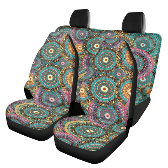 KUIFORTI Boho Mandala Auto Seat Covers Full Set, Front Seats and Rear Bench Cover Protector for Car Truck SUV, 4 Pack Vehicle Seat Protector Easy to Install