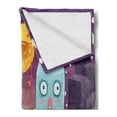 thumbnail image 2 of Alien Soft Flannel Fleece Throw Blanket, Funky and Happy Monsters Illustration on a Abstract Galactic Landscape, Cozy Plush for Indoor and Outdoor Use, 60" x 80", Purple and Multicolor, by Ambesonne, 2 of 5