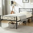 thumbnail image 3 of SYNGAR Single Platform Bed Frame Twin Size with Vintage Headboard and Footboard, Metal Leg Support, No Box Spring Needed, Heavy Duty Steel Twin Bed Frame with 220LBS Weight Capacity, Black, 3 of 12
