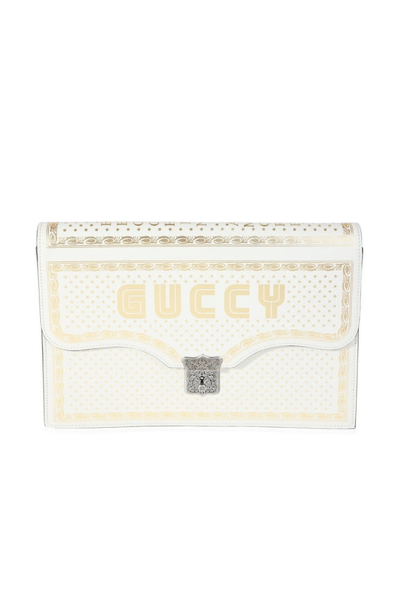 Pre-Owned Gucci x Sega Mystic White Star Printed Calfskin GUCCY Portfolio Clutch