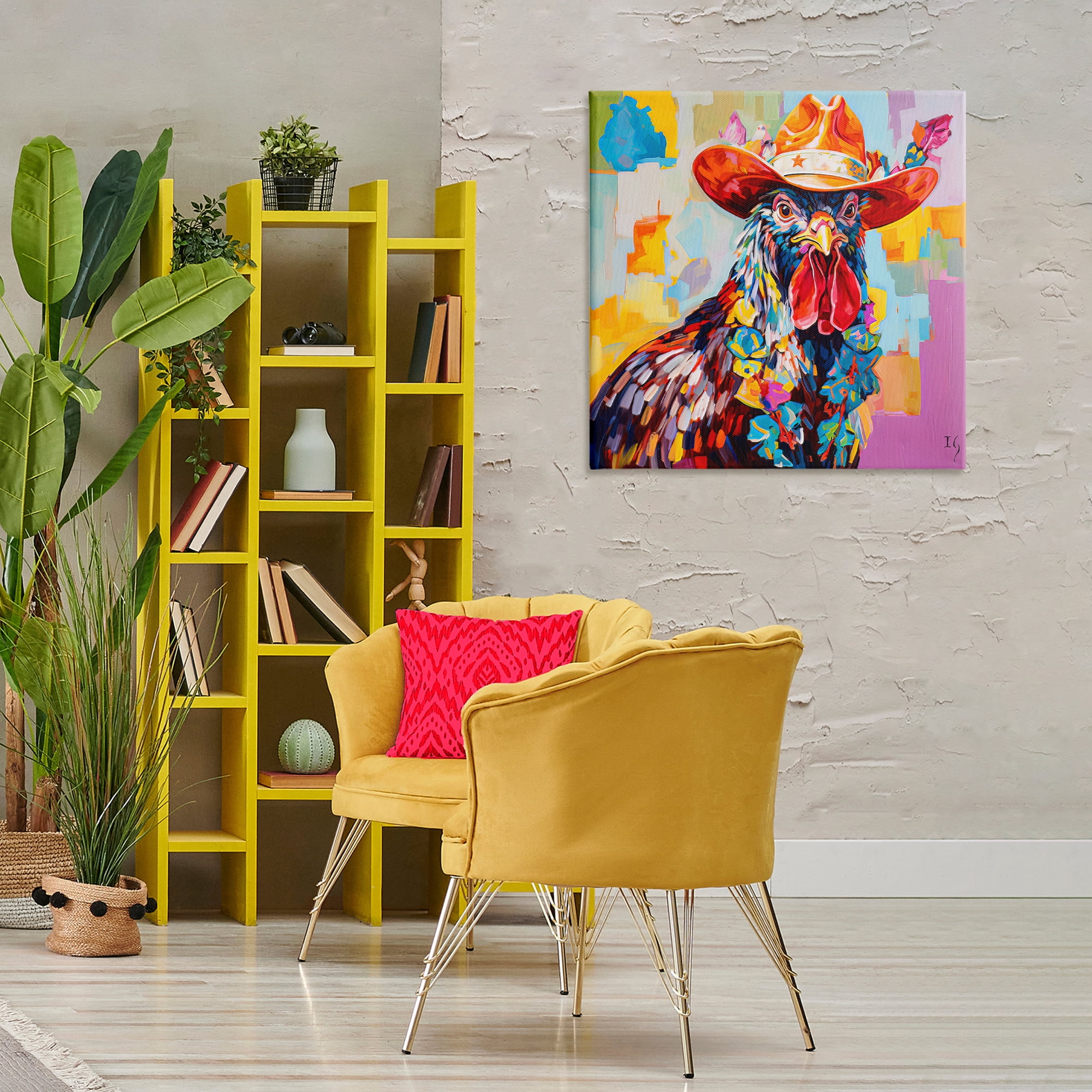 Stupell Industries Modern Cowboy Rooster Animals & Insects Painting Gallery Wrapped Canvas Art Print Wall Art, 30 x 30