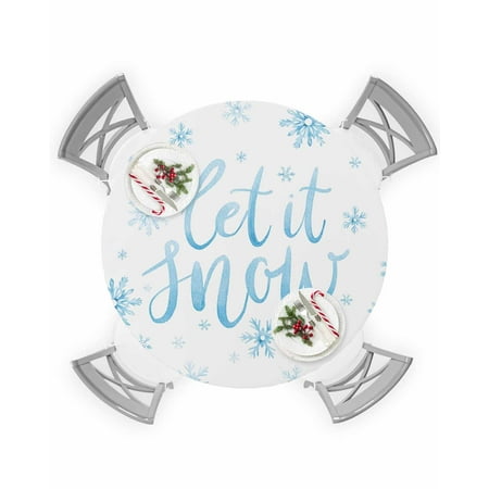 

Round Tablecloth with Elastic Let it Snow Christmas Winter Blue Snowflake Waterproof Stain-proof Table Cover Wipeable Fitted Table Cloths for 45 -54 Round Tables Dining Kitchen Indoor Outdoor Use