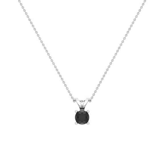 1/3 CT TW Natural Black Round Brilliant Diamond Solitaire Pendant 14K White Gold