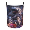 thumbnail image 1 of Balery Astronaut In Cosmic Garden Cesta de ropa redonda con asas, impermeable, independiente, para ropa, juguetes, dormitorio y familia-Small, 1 of 6