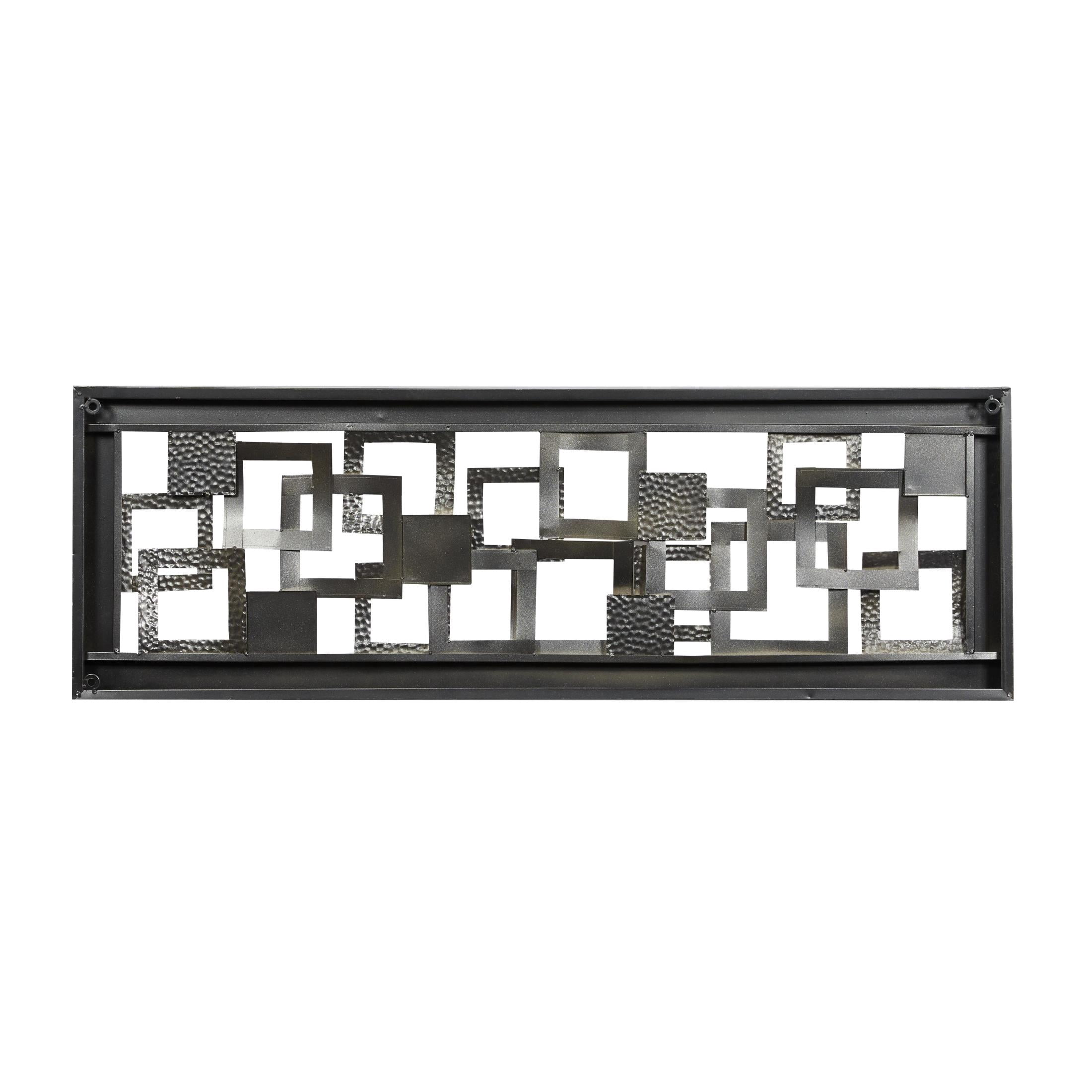 DecMode Gold Metal Hammered Geometric Wall Decor with Layered Squares and Black Frame