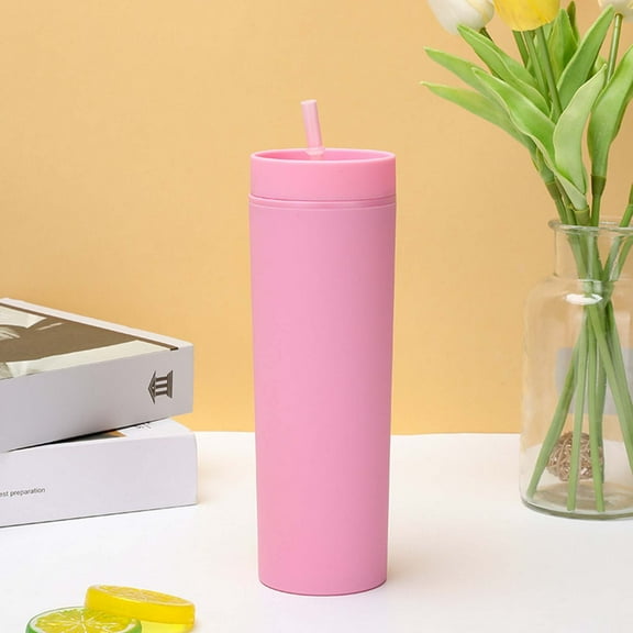 ZZkhGo 16 oz Double Wall Frosted Acrylic Skinny Tumbler with Straw and Lid Reusable Cold Drink Cup for Parties (1 Piece)