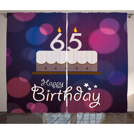65th Birthday Curtains 2 Panels Set, Birthday Ceremony Artwork with Cake Hand Writing Calligraphy Best Wishes, Window Drapes for Living Room Bedroom, 108W X 63L Inches, Blue Pink White, by (Best Wishes For Housewarming Ceremony)