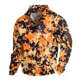 thumbnail image 2 of Men's Stand Collar Sweatshirt with 3 Buttons & Camouflage Print, Outdoor Casual Fleece Top for Streetwear, Christmas, Fall Winter, Hiking and Urban Exploration,Orange,L, 2 of 5