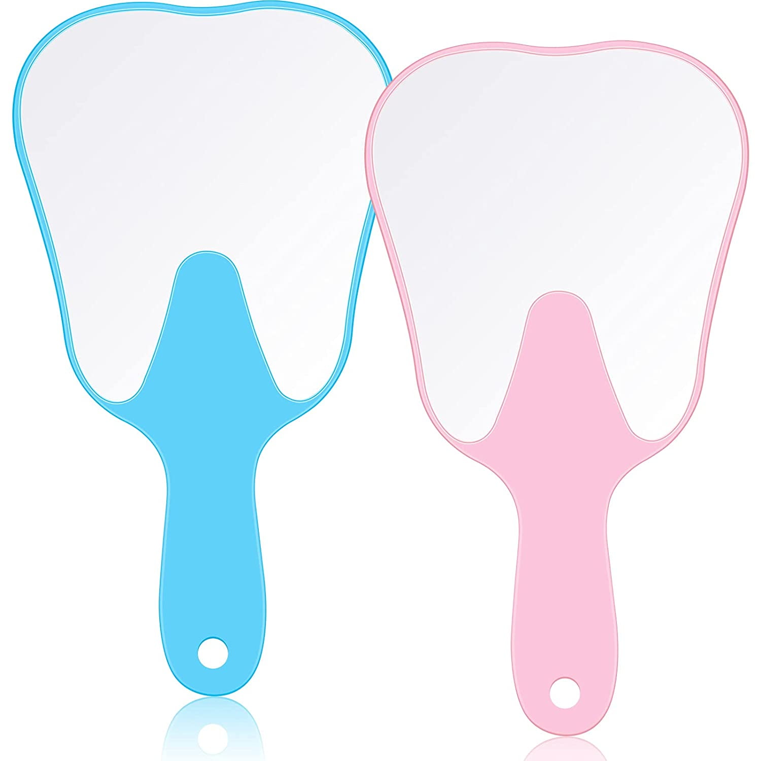 Borke 2 Pieces Tooth Shaped Handheld Mirror Makeup Mirror Hand Held Plastic Dental Mirrors with
