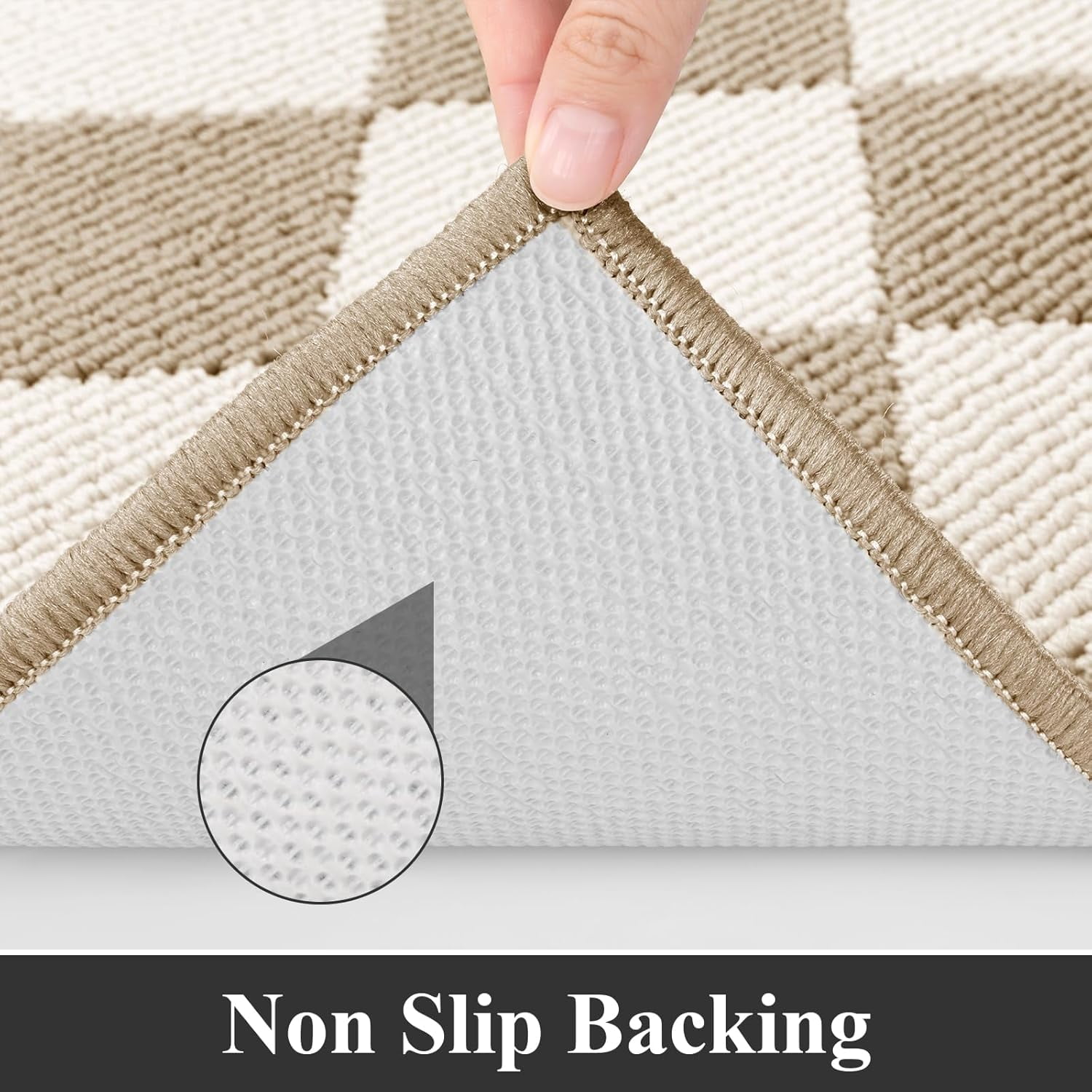 MeyJey Diamond Plaid Kitchen Rugs Sets of 3, Non Slip Kitchen Floor Mats Washable Kitchen Rug, Beige White