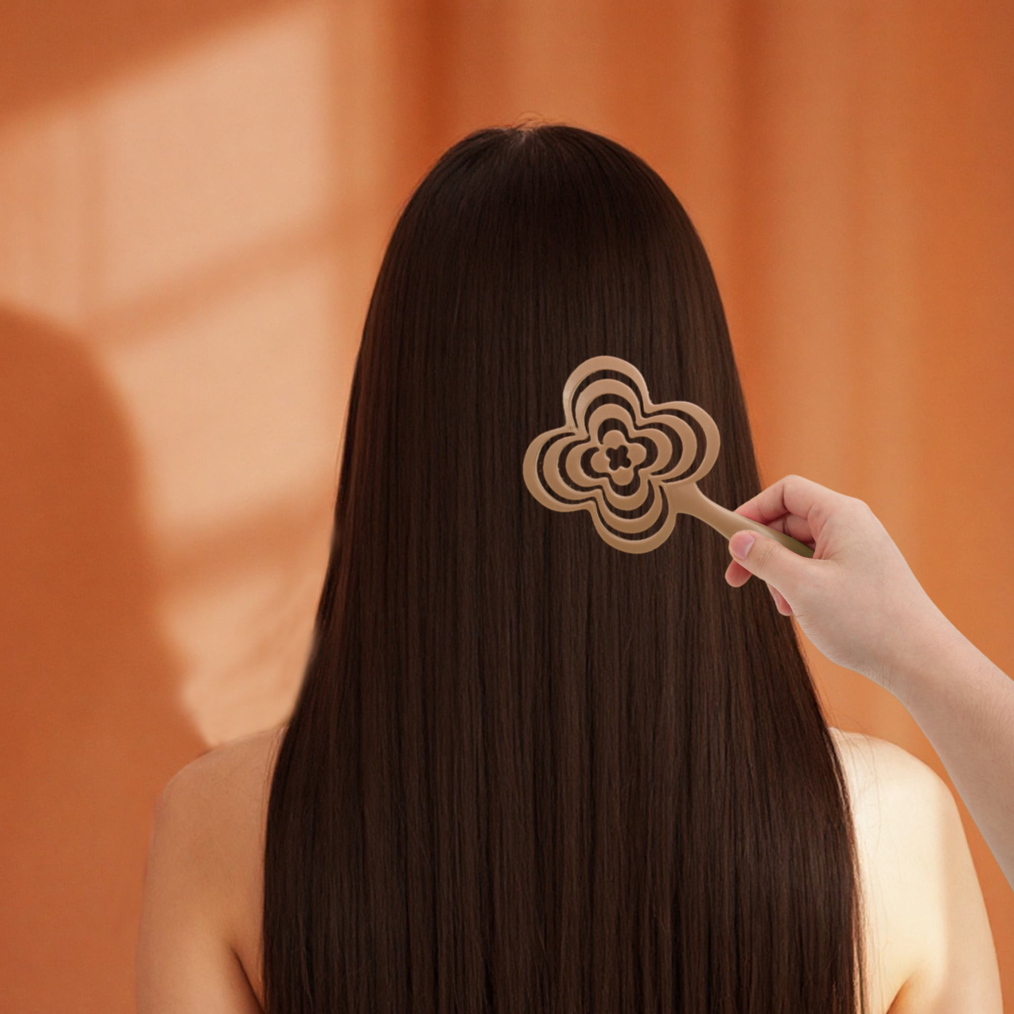 Unique Bargains 1 Pc Solid Four-leaf Clovers Hollow Comb Hair Brush Brown
