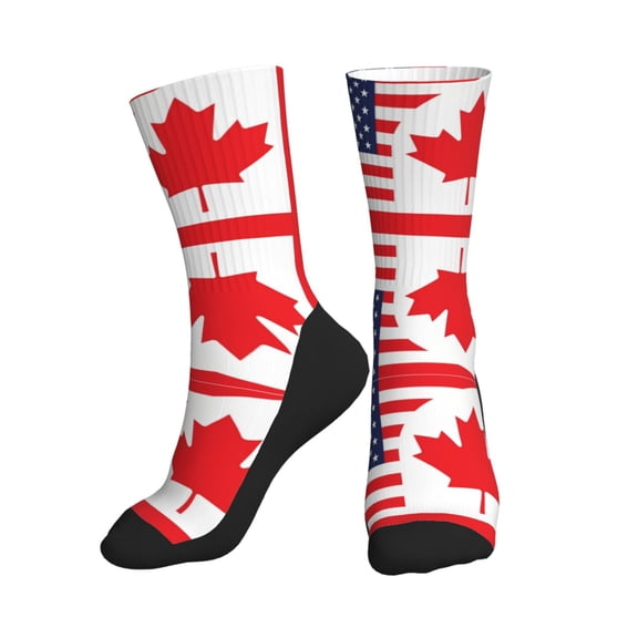 Mens Womens Canada Us Friendship Flag Combination Hiker Cushion Crew Socks