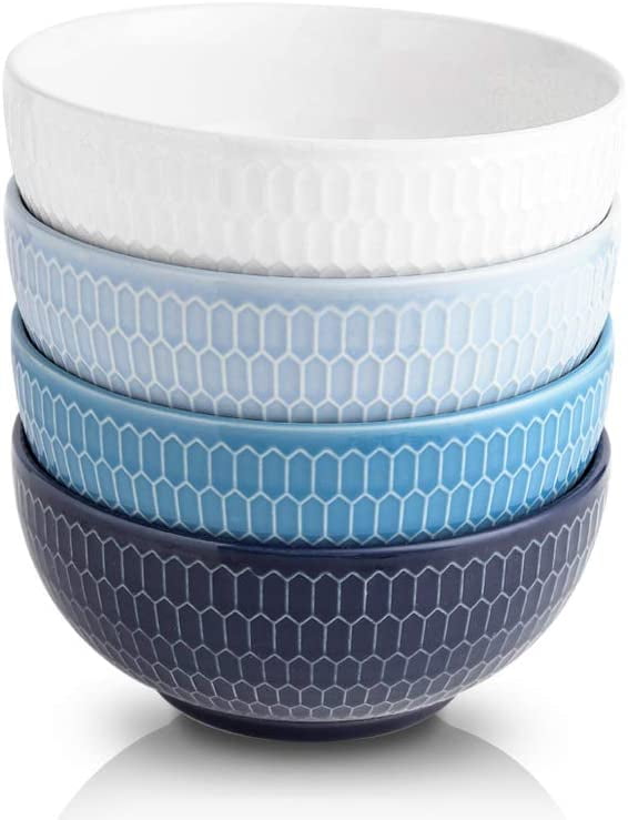 Koov 24 Ounce Soup Bowl Set Porcelain Cereal Bowls Microwave And Dishwasher Safe Kitchen Bowls For Oatmeal Breakfast Chip Rice Ceramic Bowls Set Of 4 Blue Series Walmart Com