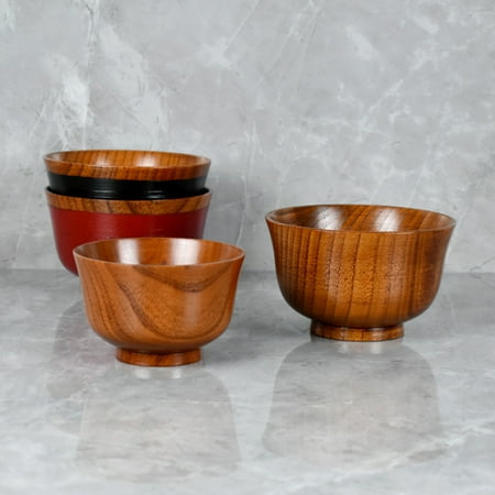 

GROFRY Wooden Bowl Japanese Style Non-slip Decorative Wood Rice Soup Food Container for Kitchen