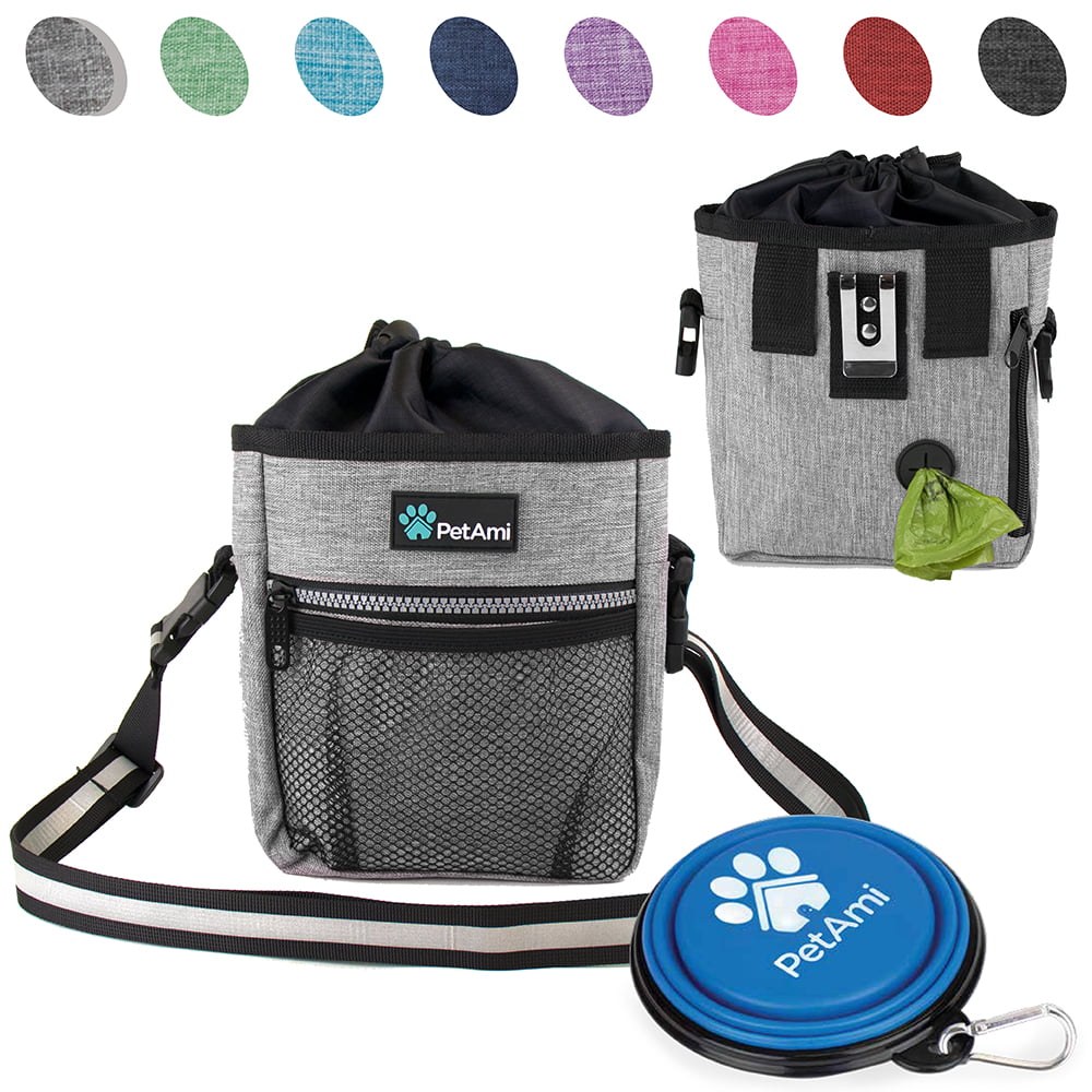 Collapsible Drinking Bowl Dog Training Clicker and Dog Whistle Tasera Dog Treat Training Pouch with Built-in Waste Bag Dispenser，Adjustable Waist Belt and Over Shoulder Strap