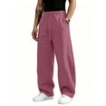 thumbnail image 2 of Men's Solid Color Wide Leg Sweatpants Elastic Drawstring Waist Loose Straight Leg Casual Streetwear Workout Trousers with Pockets, 2 of 7