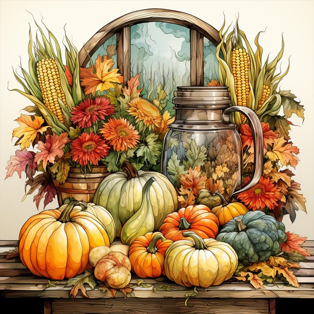 Pintura de diamante 5D DIY, taladro redondo completo, Kit de calabaza y pavo, decoración del hogar, 40x40cm