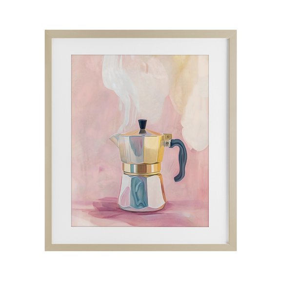 Stupell Industries Mid-Century Vintage Coffee Maker on Pink Birch Framed Print Under Glass, 17 x 21, by The Prints Vibe