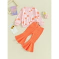 thumbnail image 4 of Loicainy Baby Kids Little Girl 2Pcs Fall Outfits 6 12 24 Months 2T 3T 4T 5T Long Sleeve Floral Print Pullover Tops + Flare Pants Set Toddler Spring Clothes Set, 4 of 9