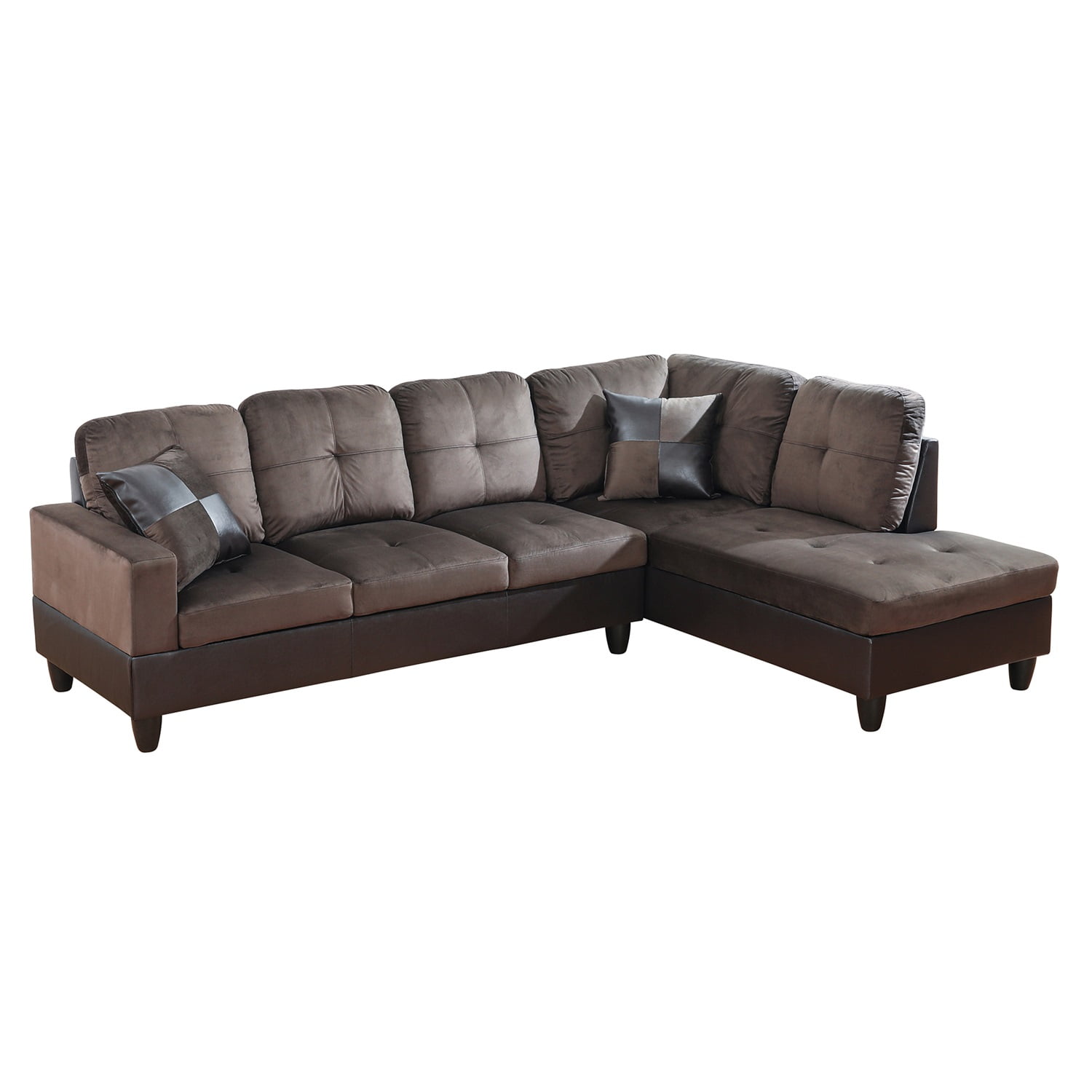 Hommoo 4 Seats Flannel and PVC Sectional Sofa Couch Set, Modern L Shaped Sectional Couch, Living Room Furniture Set, Dark Brown
