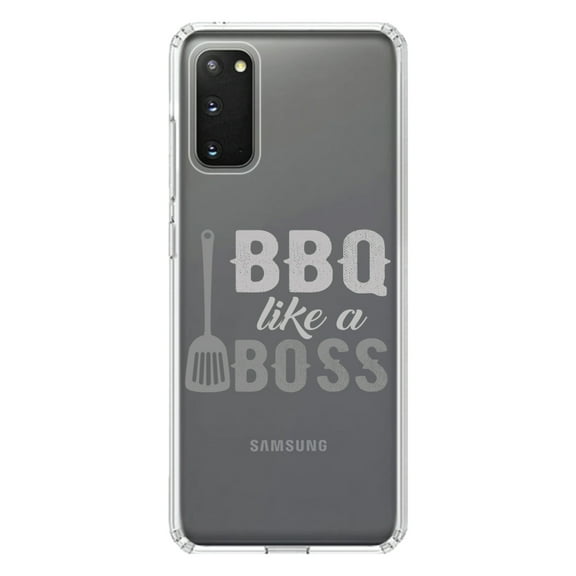 DistinctInk Clear Shockproof Hybrid Case for Galaxy S20 ULTRA / 5G (6.9" Screen) - TPU Bumper Acrylic Back Tempered Glass Screen Protector - BBQ Like a Boss Barbecue