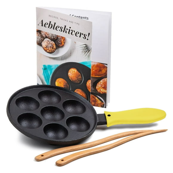 Upstreet Cast Iron Aebleskiver Pan/Ebelskiver Pan/Ideal for Mini Pancake Mold Cake Pop Pan and Takoyaki Maker for Danish Stuffed (Yellow)