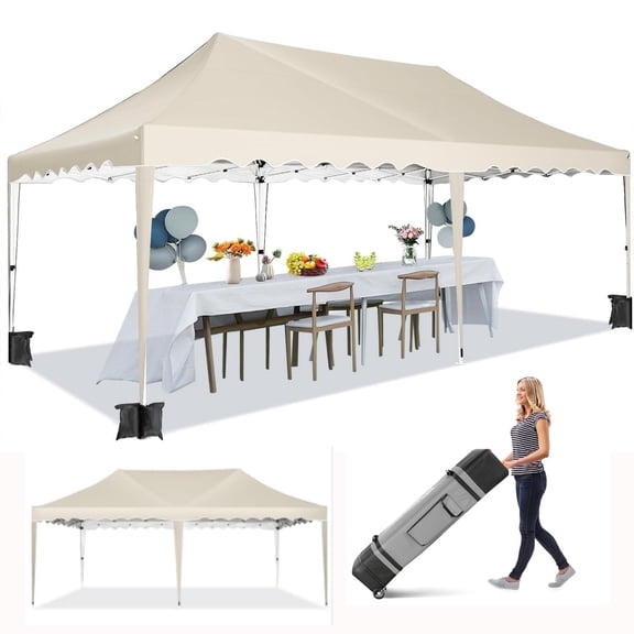 HOTEEL 10'x20' Pop Up Canopy Tent,Outdoor Canopy with Wheeled Bag,for Parties,Wedding,Backyard,Camping,Khaki
