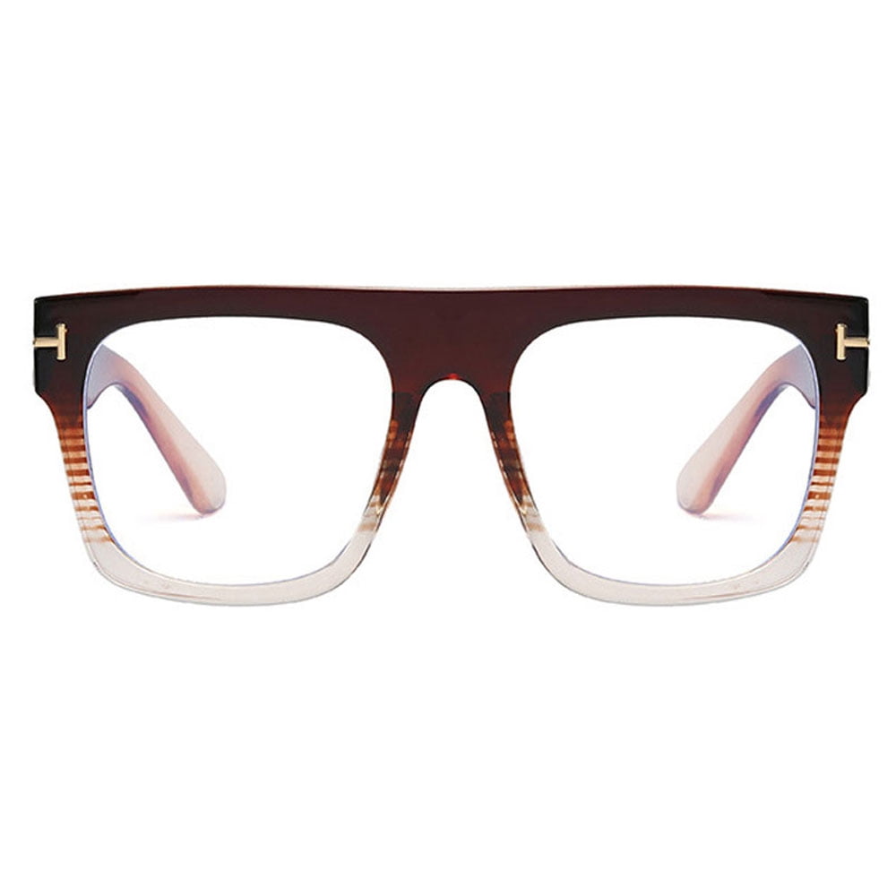 Womens Mens Thick Square Brown Reading Glasses 4.25 Ladies Anti-blue Light Readers Plastic Presbyopic Glasses +4.25