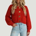 thumbnail image 2 of vigerkar Women's Chunky Knit Open Front Sweater Long Sleeve Button Loose Short Cardigan Outerwear Coats (Red, M), 2 of 9