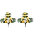 thumbnail image 2 of 12 Heads Artificial Chrysanthemum Flowers, Yellow and White Fake Fan Mums for Cemetery Grave Tomb Memorial Day Decoration, Long Lasting Faux Flowers for Outdoor Grave Vase （2 Bundles）, 2 of 6