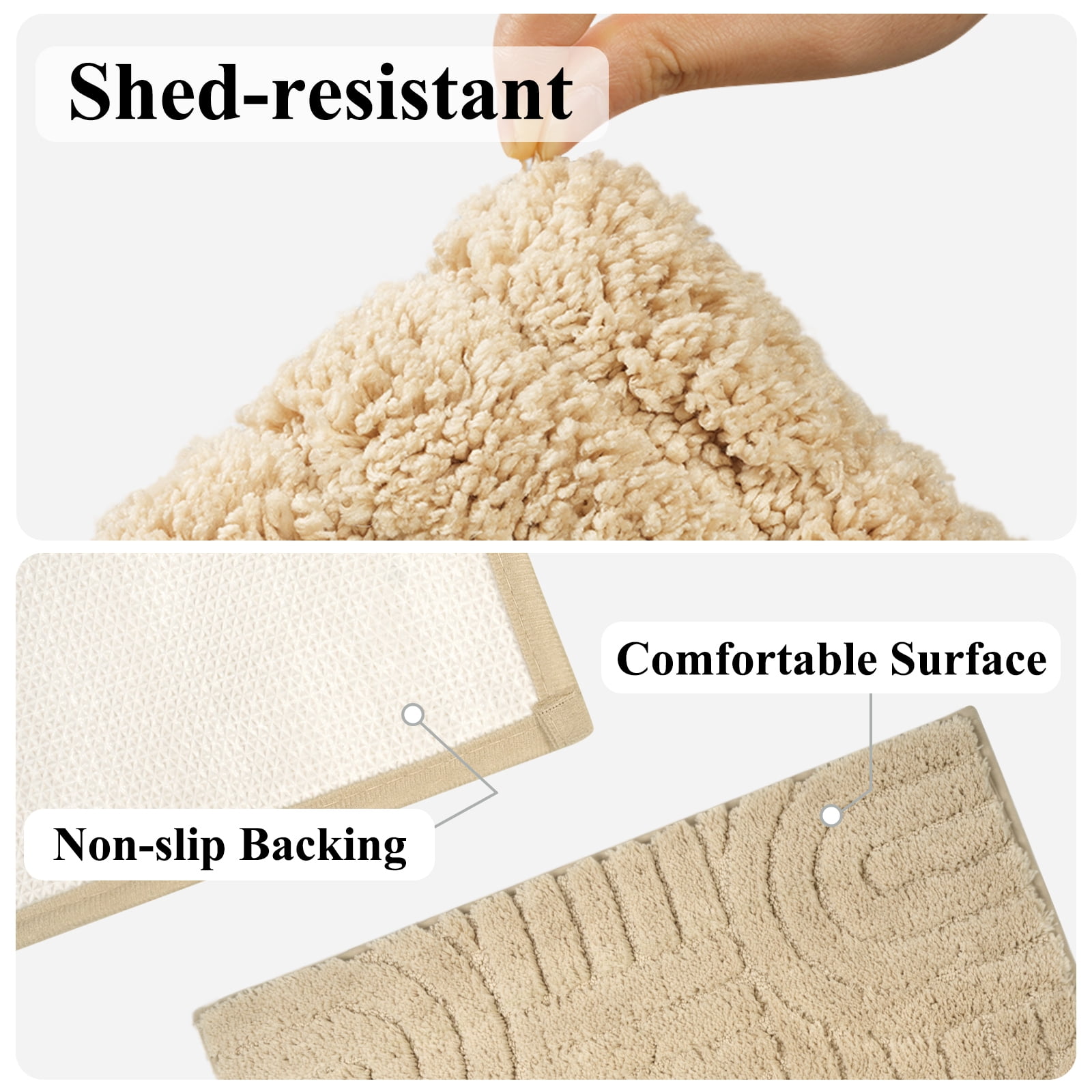 Aonewoe Bathroom Rug Set 3 Piece Microfiber Water Absorbent Bath Mats Washable Non Slip Bath and Toilet Rug Set for Shower Floor（Beige）