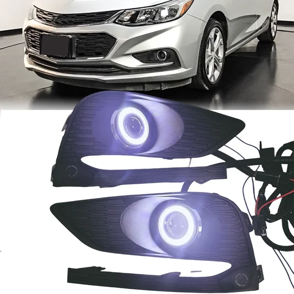 White LED DRL Projector Halo Angel Eye Fog Lights For 2016-2018 Chevrolet Cruze
