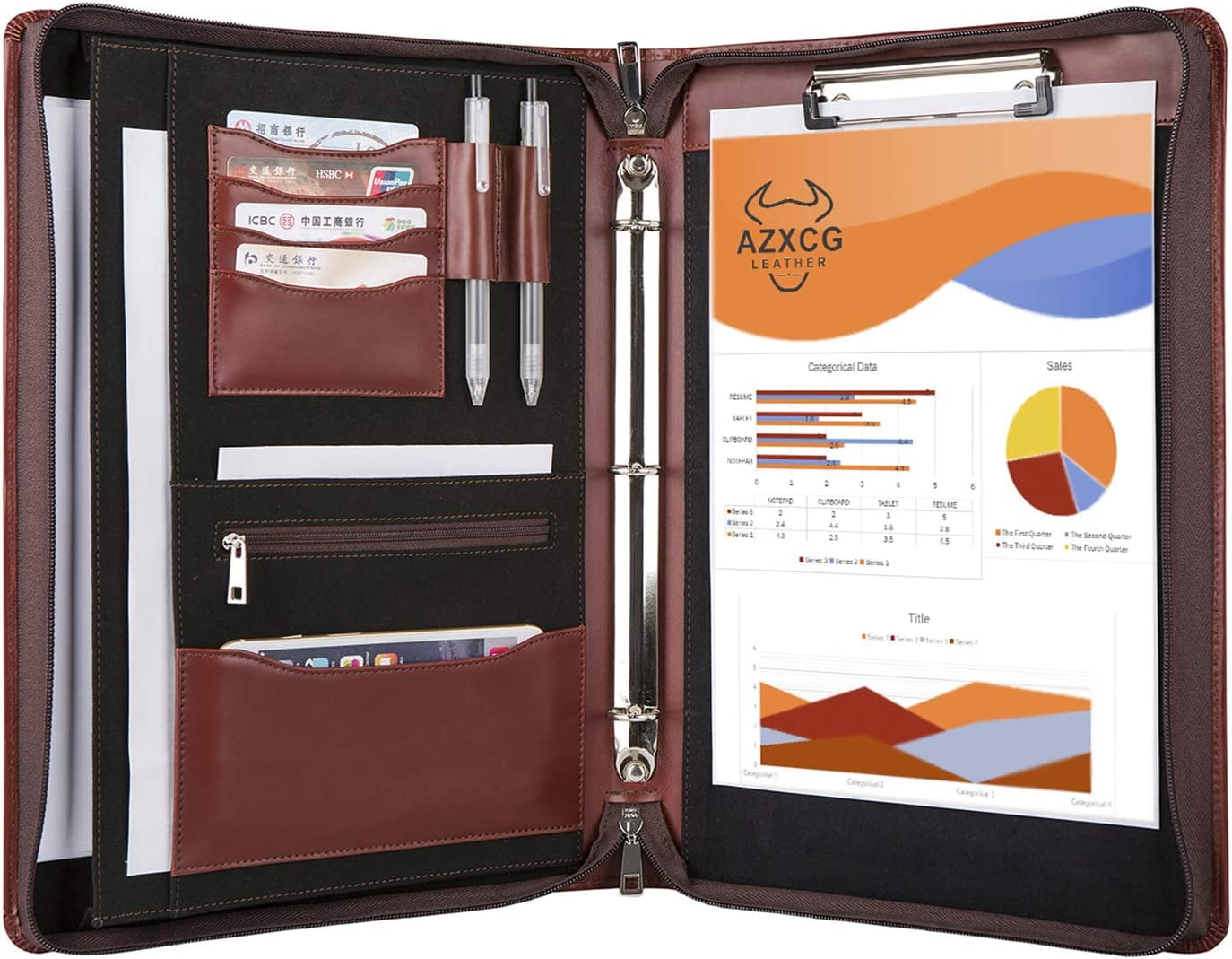 AZXCG Padfolio with 3 Ring Binder Genuine Leather Portfolio for Women