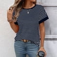 thumbnail image 5 of Women's Going Out Striped Knit T Shirt Short Sleeve Round Neck Casual Stretchy Everyday Spring Top, 5 of 9
