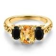 thumbnail image 3 of Gem Stone King 18K Yellow Gold Plated Silver Yellow Citrine and Black Onyx Filigree Style 3 Stone Ring for Women (2.05 Cttw, Oval 8X6MM and 6X4MM) (Size 5), 3 of 6