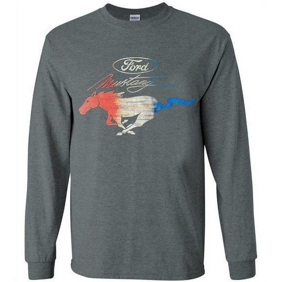 Ford Mustang Pony T-shirt Men's Long Sleeve Tee Gray