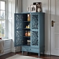 thumbnail image 4 of GZXS 55" Tall Freestanding Storage Cabinet with Drawer, 2-Door Vintage Hollow-Carved Accent Cabinet with Adjustable Shelves & Solid Wood Legs, for Living Room, Kitchen & Entryway (Antique Blue), 4 of 10