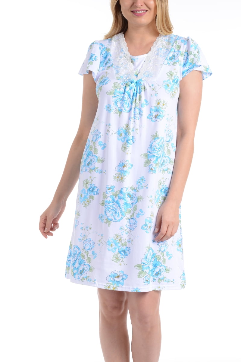 EZI Women's Silky-stretch Short Sleeve Lace Floral Print Nightgowns - Walmart.com