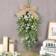 thumbnail image 2 of 2 Pcs 24" Artificial White Flower Teardrop Wreaths Swag, Spring Summer Berries Swags Wreath, White Floral Hanging Wreaths for Kitchen Cabinet Doors Window Wall Wedding Party Home Decor, 2 of 16