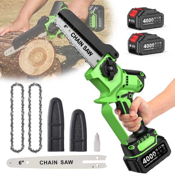 Taskstar 8 Inch & 6 Inch Cordless Electric Mini Chainsaw ,2*4.0Ah Batteries,1000W Brushless Handheld Saw Tree Branch Trimming Wood Cutting