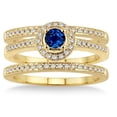 thumbnail image 2 of 2 Carat Sapphire and Diamond Trio set Halo Ring on 10k Yellow Gold, 2 of 2