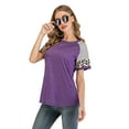thumbnail image 4 of Women's Basic T Shirt Casual Short Sleeve Leopard Color Block Tunic Comfy Stripe Crewneck T Shirt Top  Elbow Sleeve T Shirts, 4 of 8