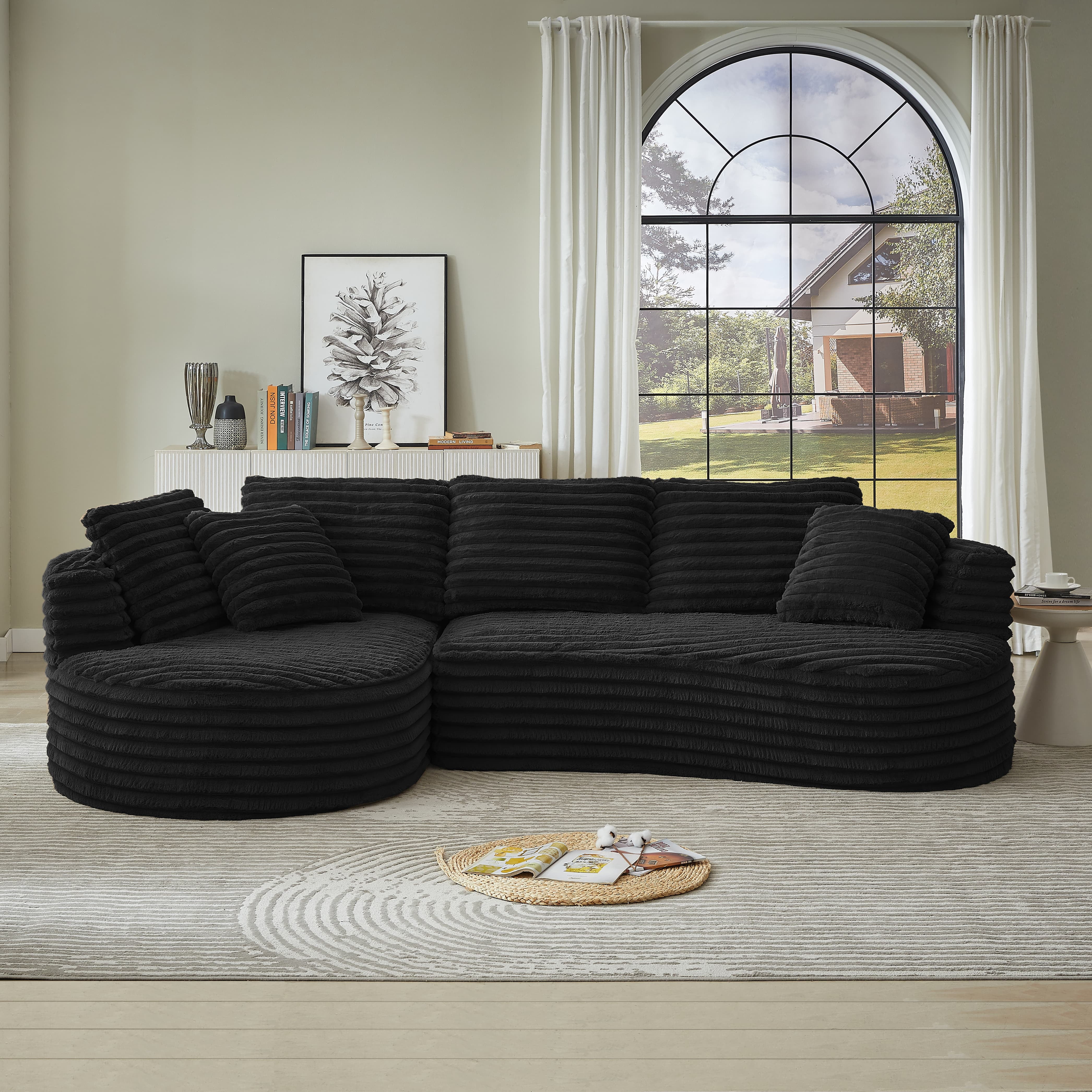 MAYEERTY Corduroy Curved L-Shape Oversized Sectional Sofa