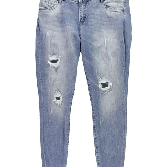 KUT from the Kloth Womens Connie Frayed Hem Cropped Jeans, Blue, Plus Size, 14W